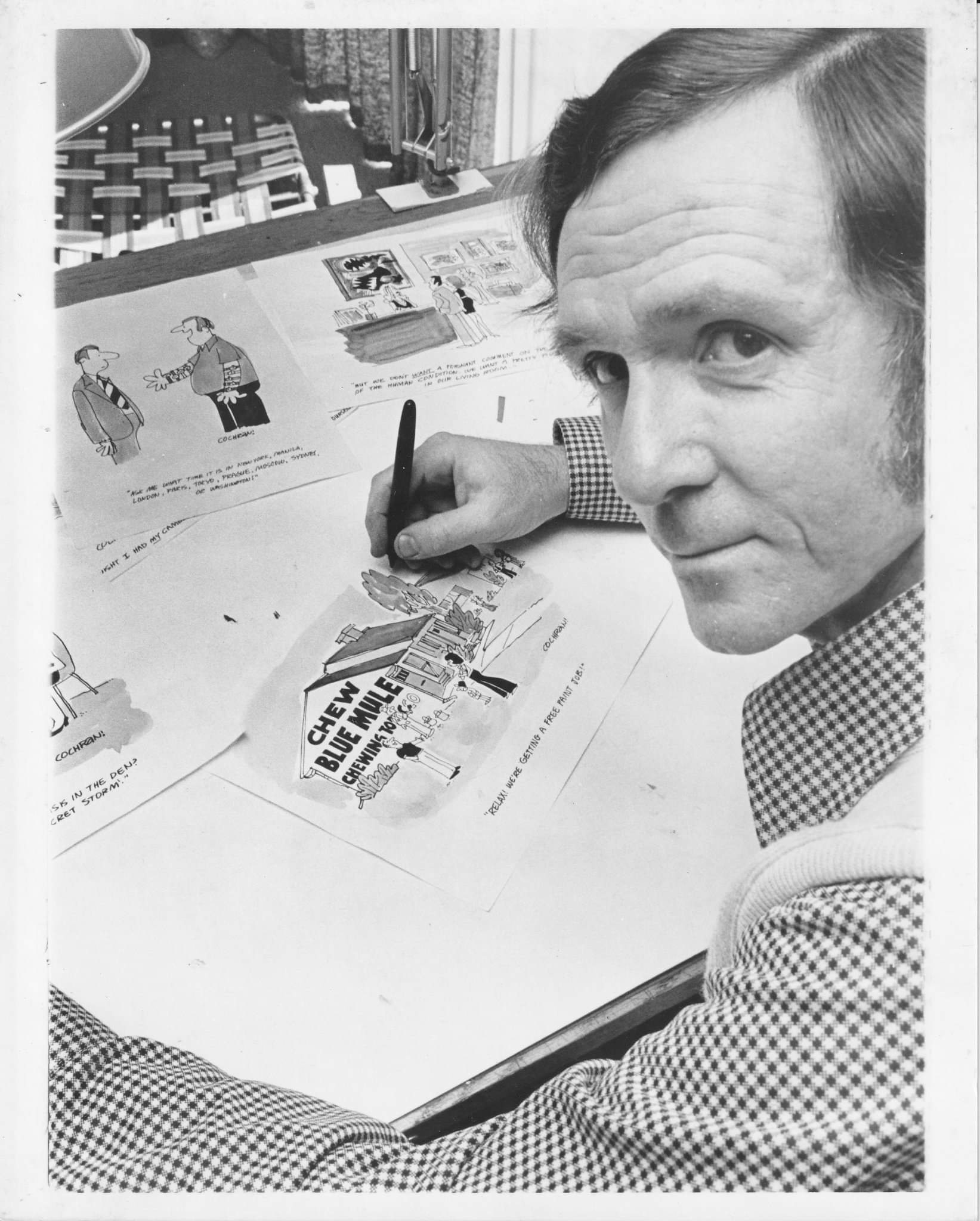 Kansas City Cartoonist Bruce Cochran at the Drawing Board